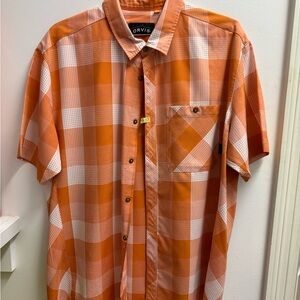 Orvis Men's Orange Plaid Shirt short sleeve XL